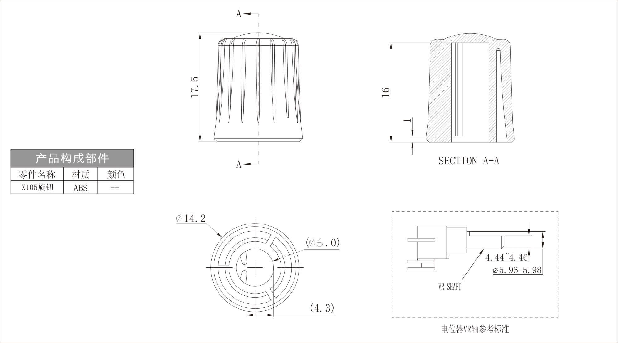 Plastic Single Color Knob X105